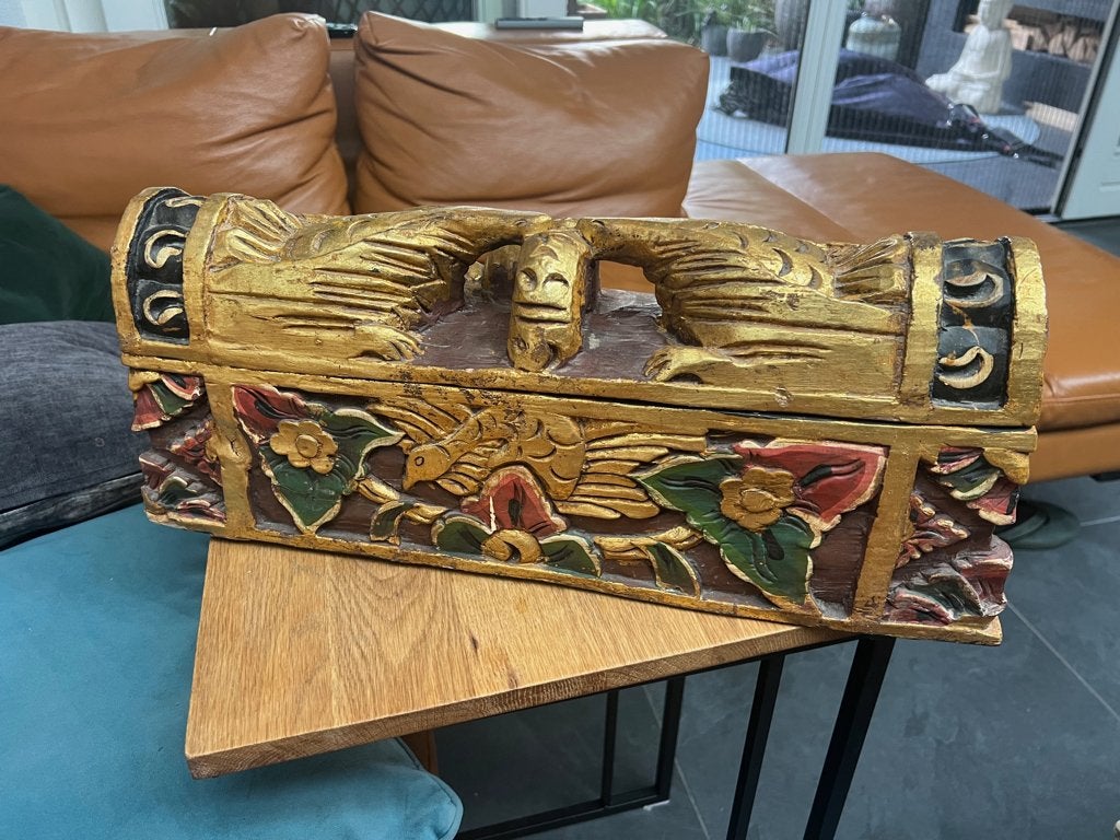 Houtsnijwerk kist Bali indonesie handwerk 48 cm, Minder dan 50 cm, Gebruikt, Minder dan 50 cm, Ophalen of Verzenden