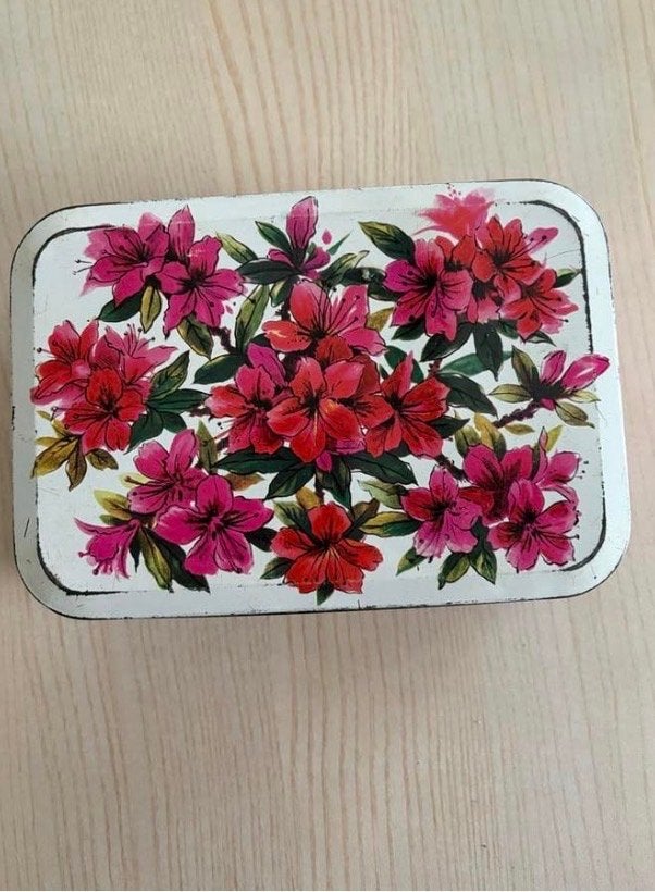 Vintage Verkade blik met bloemenprint, Antiek en Kunst, Ophalen of Verzenden