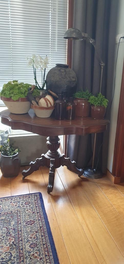 antieke ovale schaaktafel notenhout wielen(plantentafel, Ophalen of Verzenden