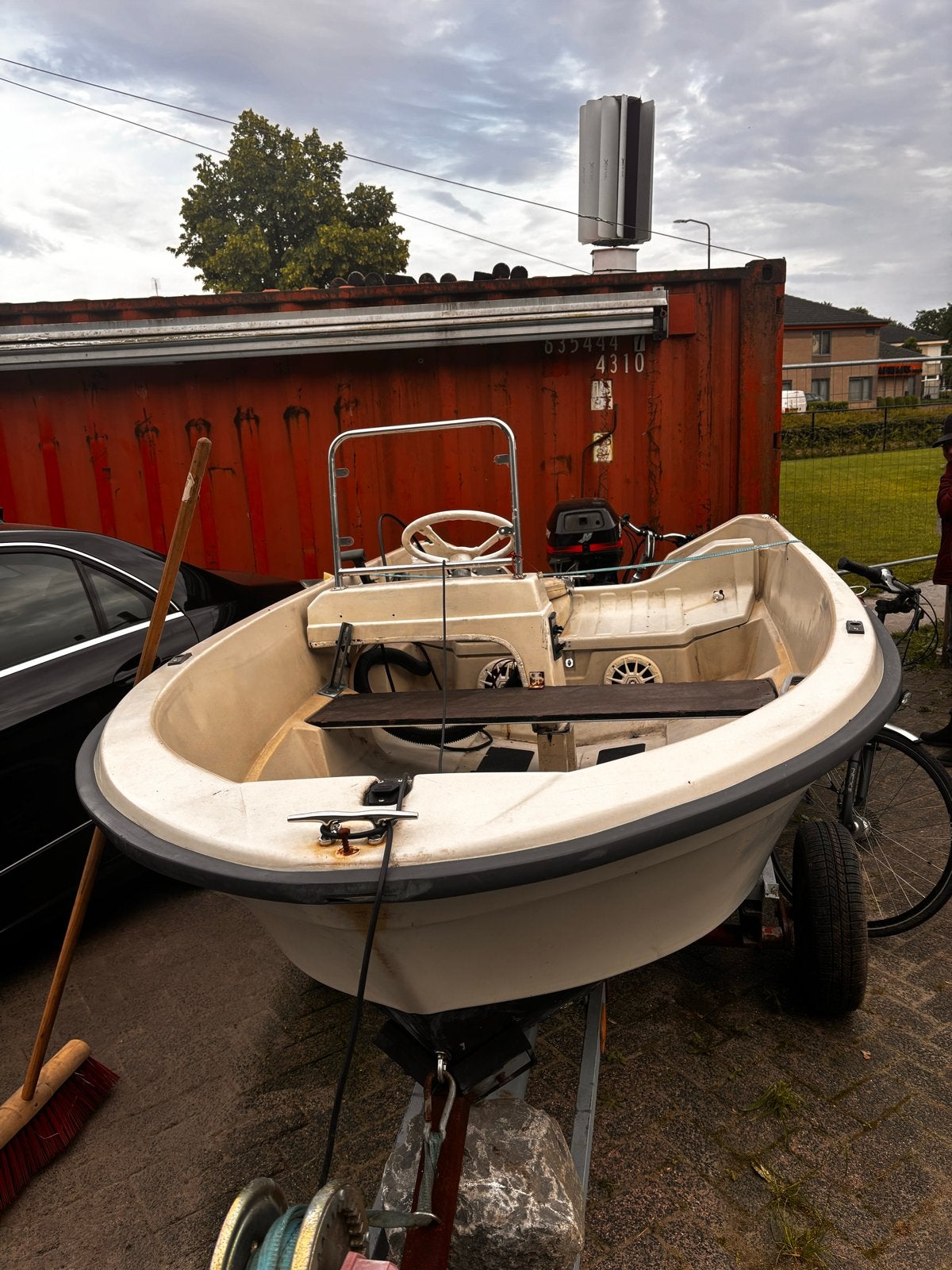 Polyester bootje, Watersport en Boten, Motorboten en Motorjachten, Overige merken, Gebruikt, 15 pk, Buitenboordmotor