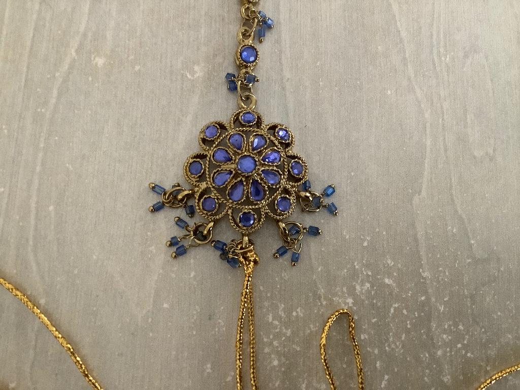 2 buikdansarmbanden, hoofdsierraad + Oorbellen, Sieraden, Tassen en Uiterlijk, Ophalen of Verzenden, Nieuw, Blauw, Overige materialen