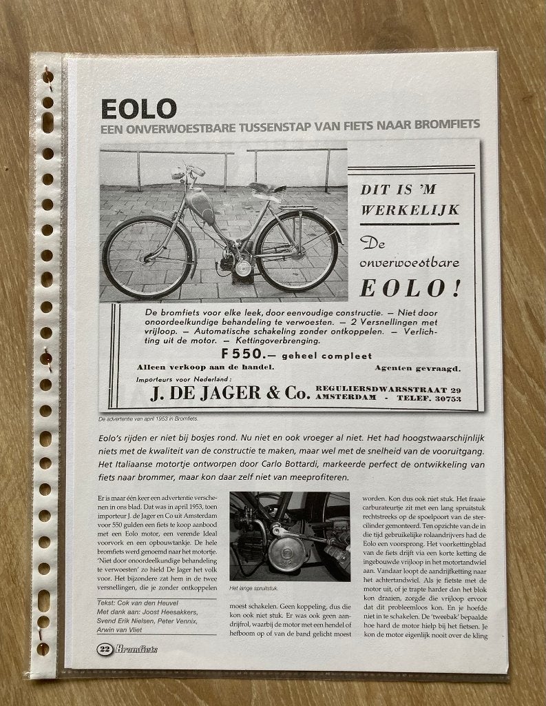 Map met documentatie EOLO van Fiets naar Bromfiets, Verzenden, Zo goed als nieuw