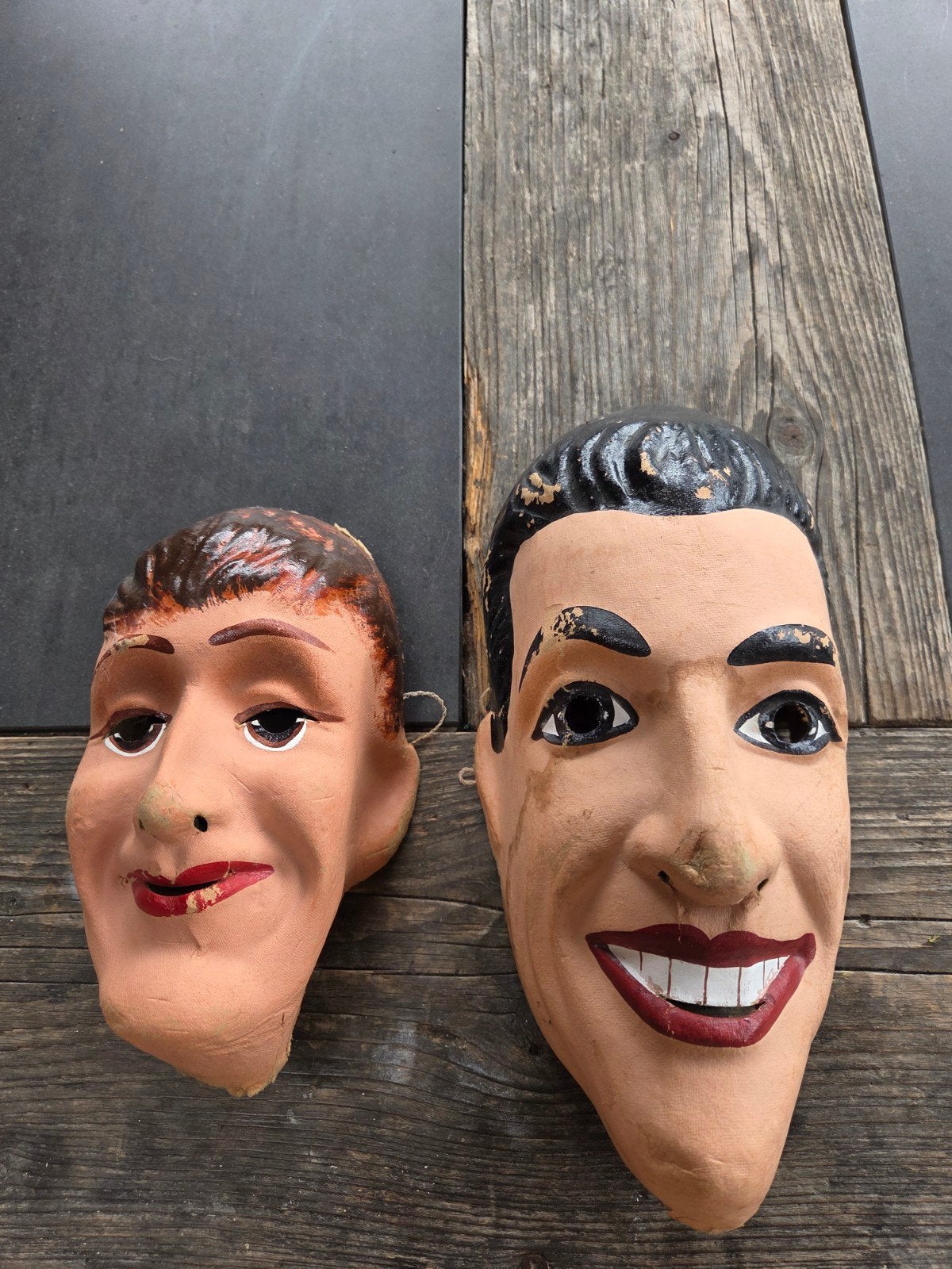 vintage maskers papier mache, Verzenden