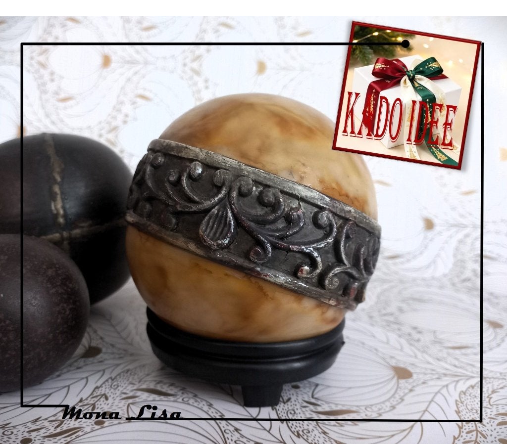 Antieke decoratie bol – Coquilla noot, 9 cm, Ophalen of Verzenden