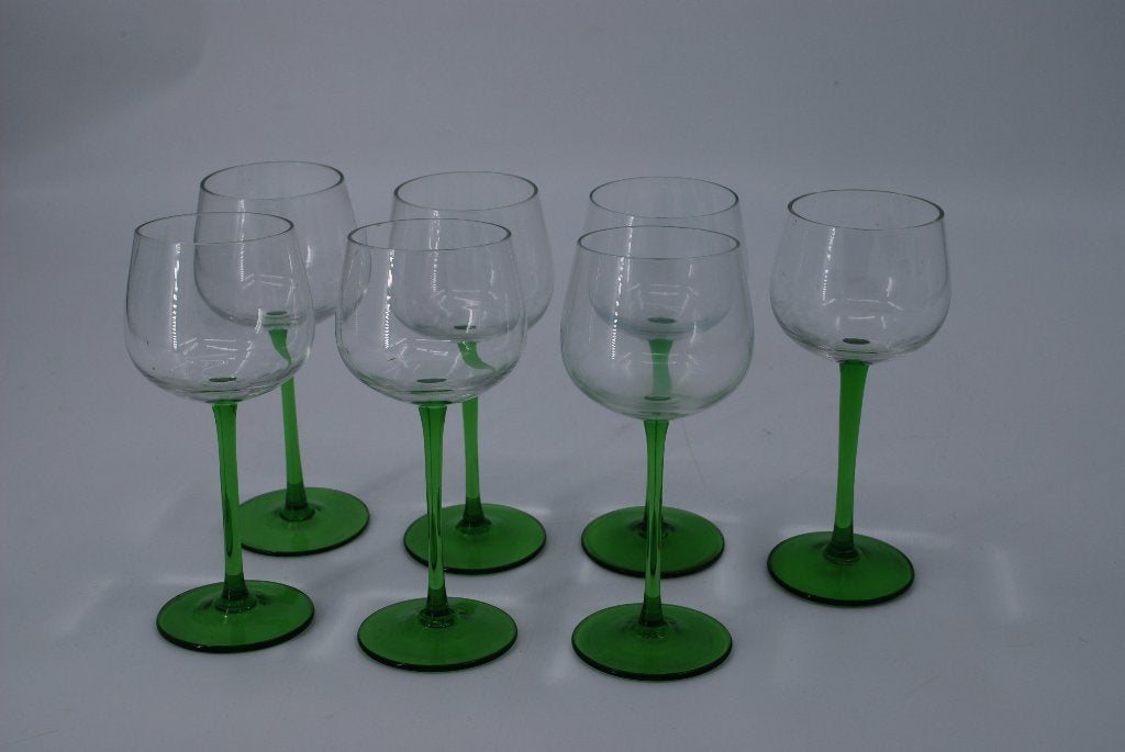 Vintage wijnglazen met groene voet (7), Ophalen of Verzenden