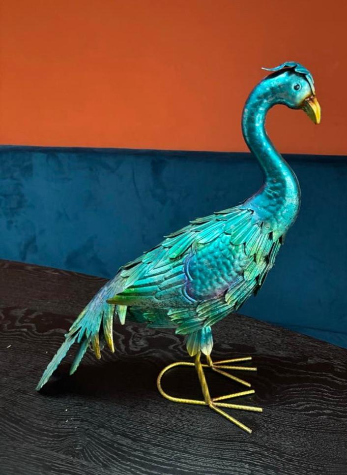 Prachtige stalen pauw - Decoratief beeld, Gebruikt, Meerkleurig, Overige stijlen, Ophalen of Verzenden
