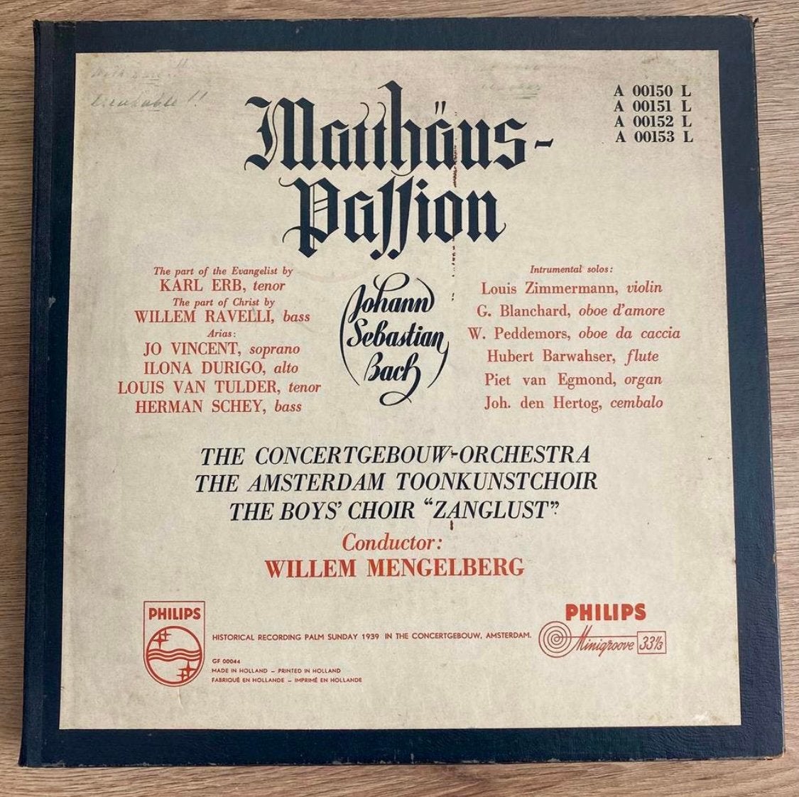4 lp boxset: Bach - Matthäus Passion (1952), Ophalen of Verzenden, Gebruikt