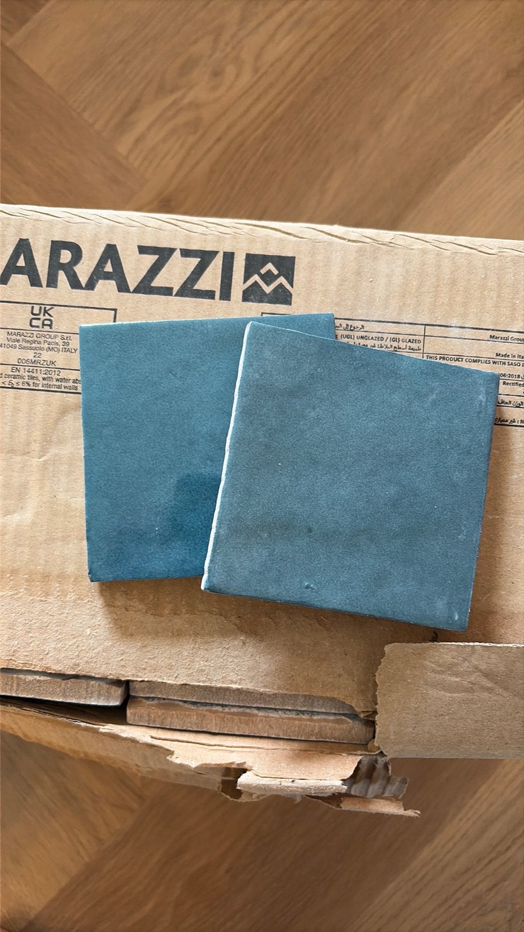 1m2 marazzi Zellige tegels in blauw/petrol, Doe-het-zelf en Verbouw, Ophalen, Minder dan 20 cm, Zo goed als nieuw, Minder dan 5 m²