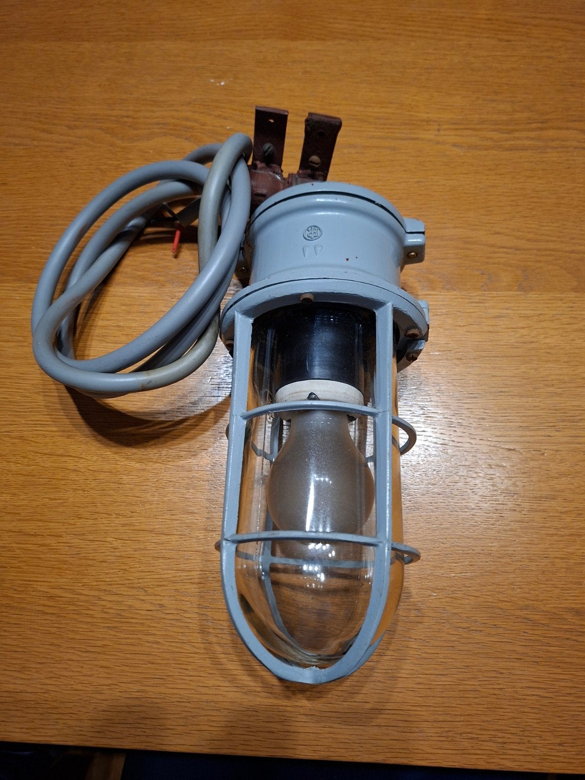 Vintage industriële lamp - Grijze kooilamp, Ophalen of Verzenden