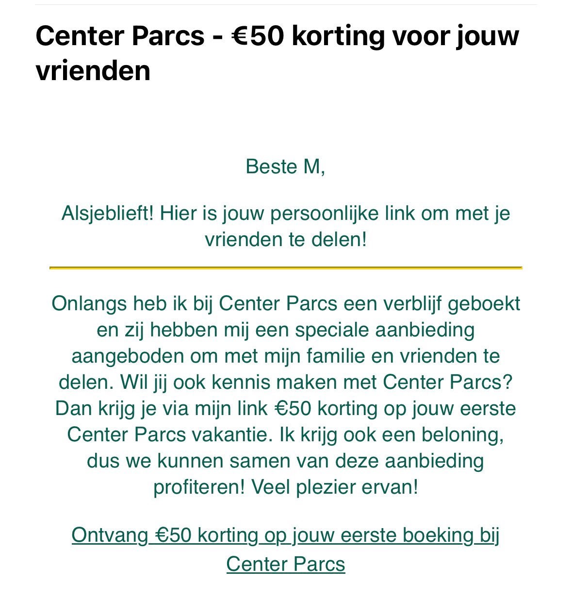 €50 korting Centerparcs win-win situatie, Tickets en Kaartjes, Kortingen en Cadeaubonnen, Kortingsbon, Bungalowpark