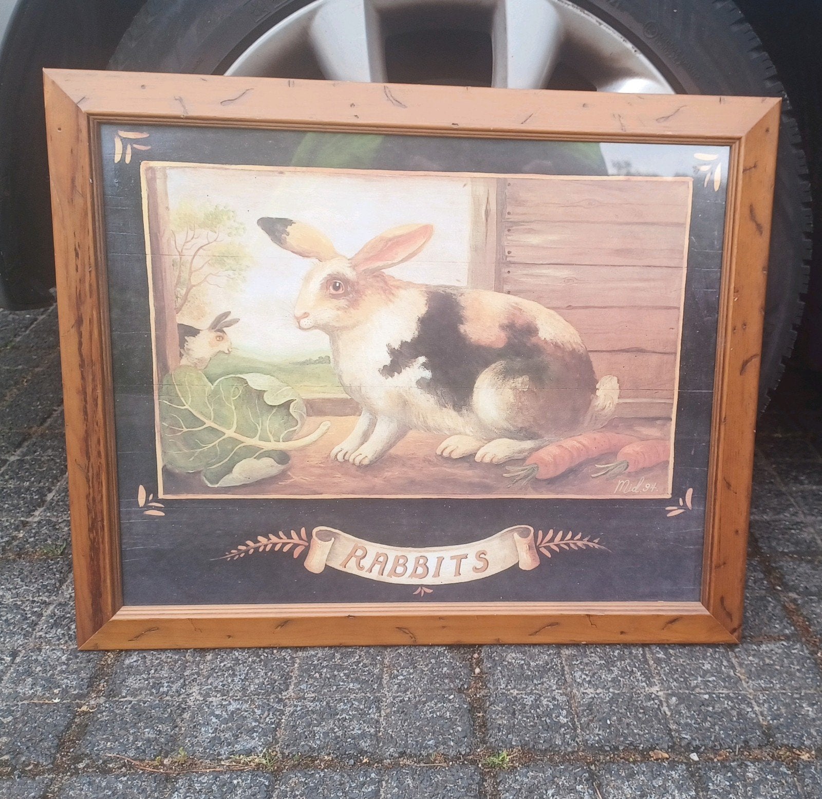 brocant schilderij van een konijn 50 cm x 35 cm, Ophalen of Verzenden
