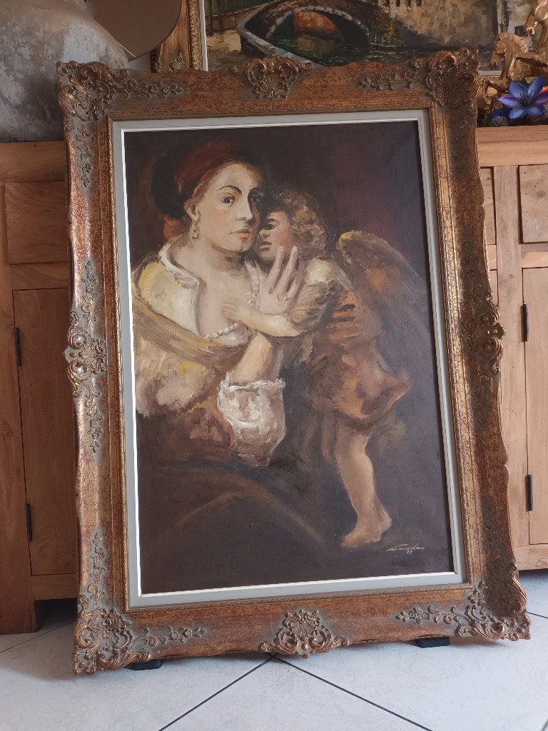 Schilderij vintage , groot , prachtstuk, Ophalen, Vintage, Gesigneerd, Overige onderwerpen
