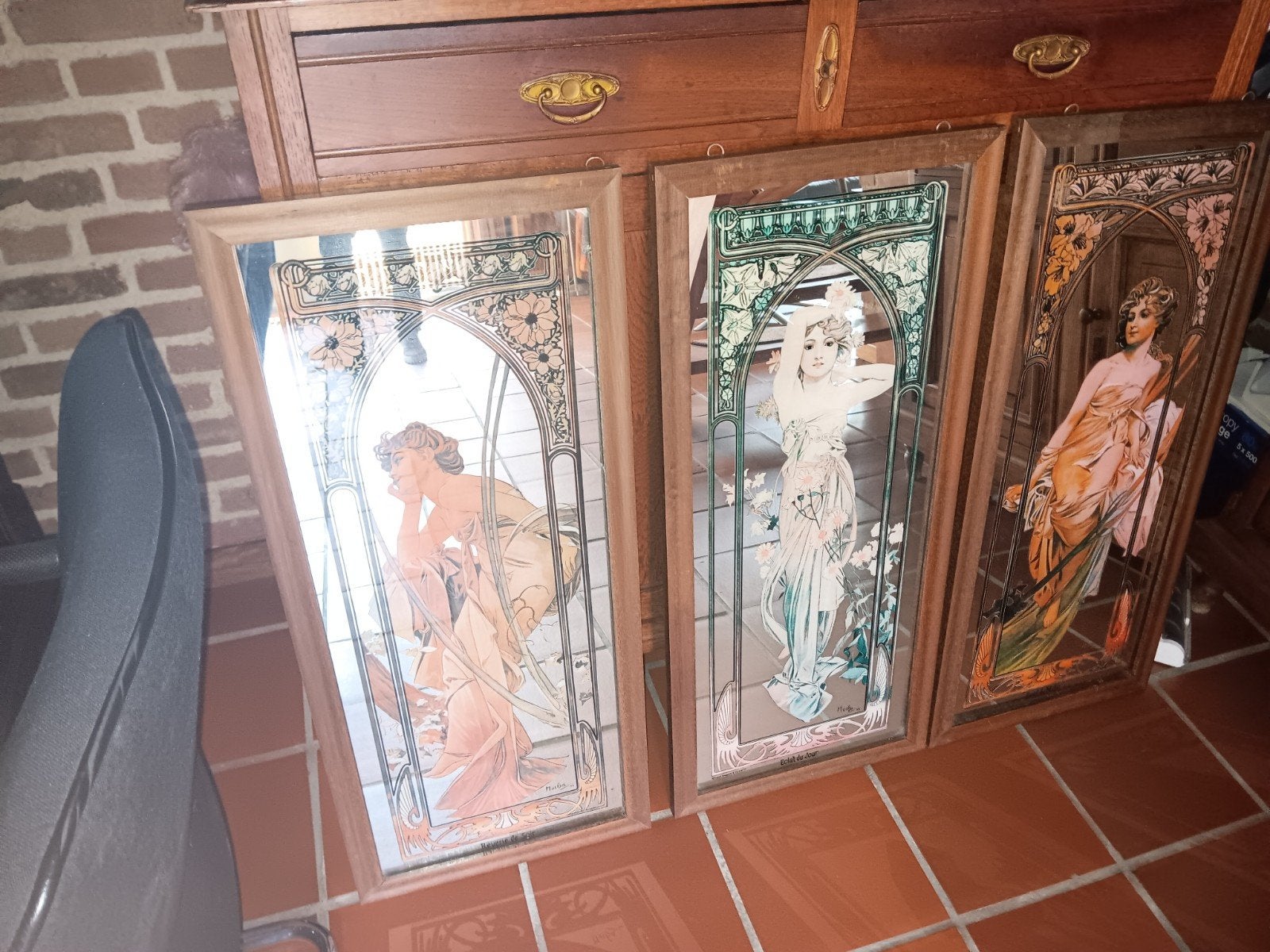 Drieluik Alphonse Mucha Art Nouveau Jugendstil Spiegels, Ophalen