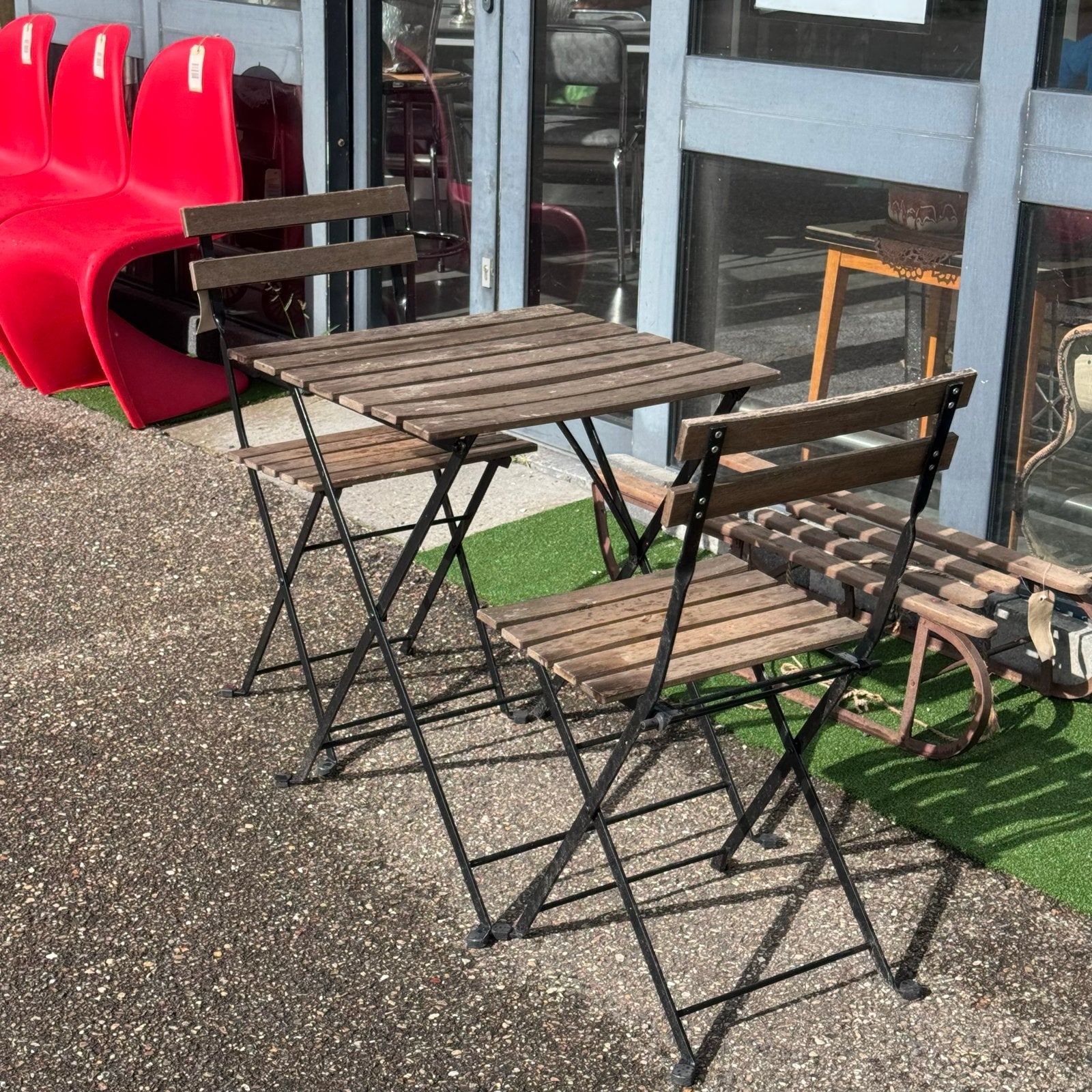 3-delig bistro setje metaal met hout, Tuin en Terras, Ophalen, Gebruikt, Nvt, Metaal