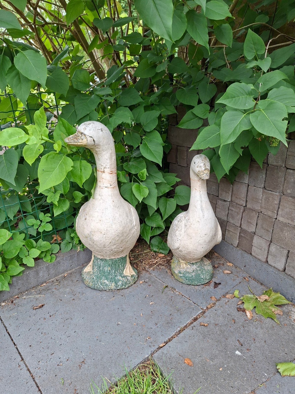 Twee betonnen ganzen, Ophalen, Gebruikt, Beton, Dierenbeeld