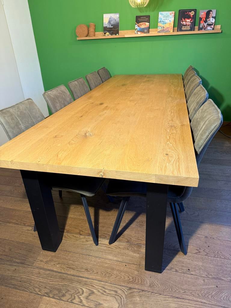 Massief eikenhouten eettafel 280x100 met zwarte metalen pote, Huis en Inrichting, Tafels | Eettafels, Ophalen, 100 tot 150 cm