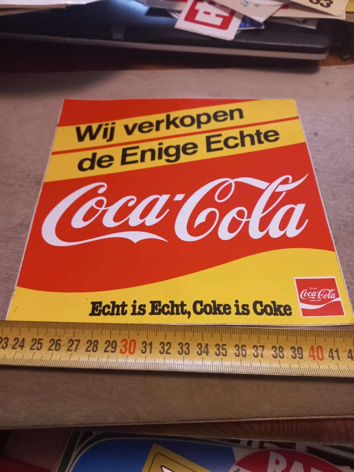 Vintage Coca-Cola sticker "Wij verkopen de Enige Echte", Verzamelen, Ophalen of Verzenden