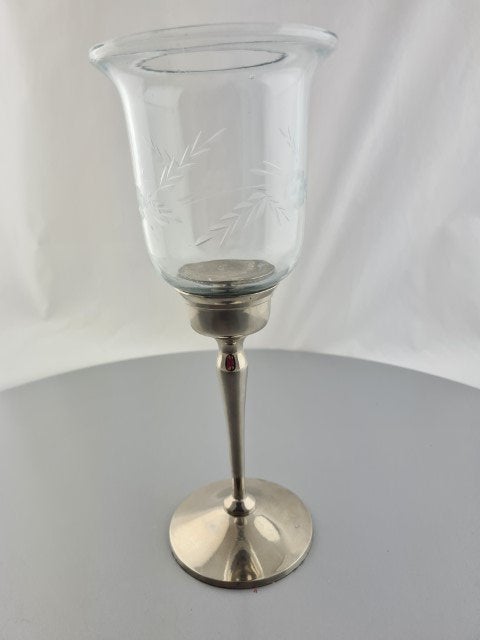 Windlicht met geslepen glas met verzilverde voet, Windlicht, Overige merken, Nieuw, Ophalen of Verzenden