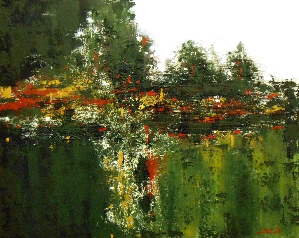 "Abstract landschap. Groen." Schilderij, Ophalen of Verzenden