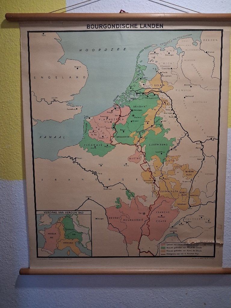 Historische schoolkaart Bourgondië, Gelezen, Voor 1800, Wolters-Noordhoff, Landkaart