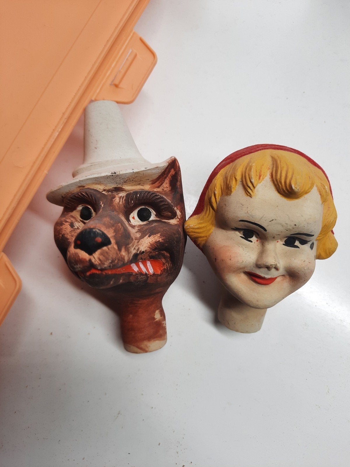 Vintage poppenkoppen Roodkapje en de wolf, Verzamelen, Ophalen of Verzenden, Gebruikt