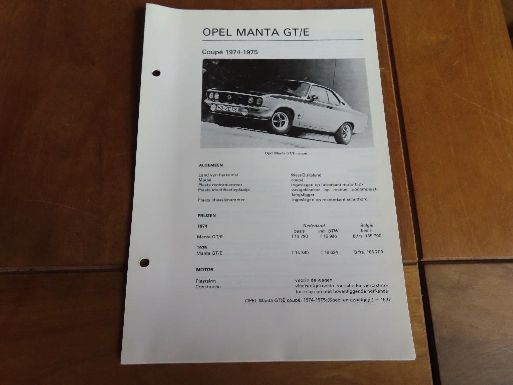 Vraagbaak Opel Manta GT/E 1974-75 incl. L-Jetronic schema, Auto diversen, Ophalen of Verzenden