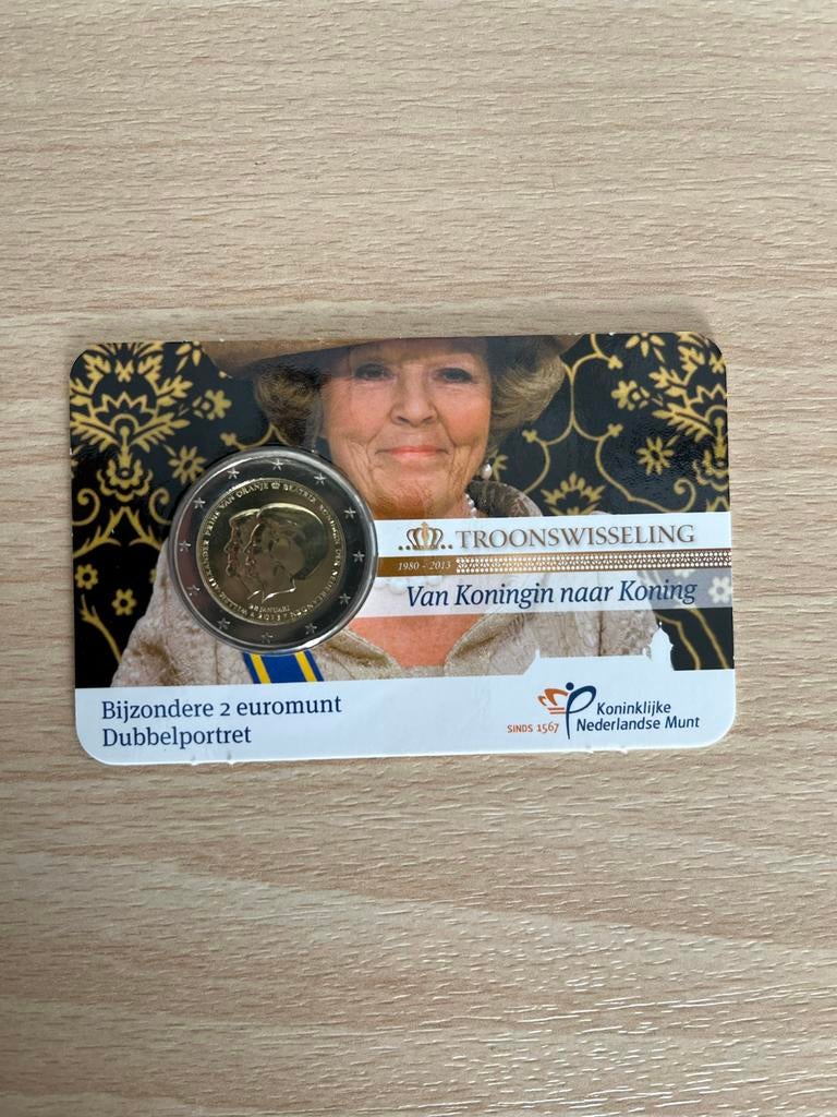Coincard Troonswisseling dubbelportret met magazine, Verzenden, Overige landen, 2 euro, Losse munt