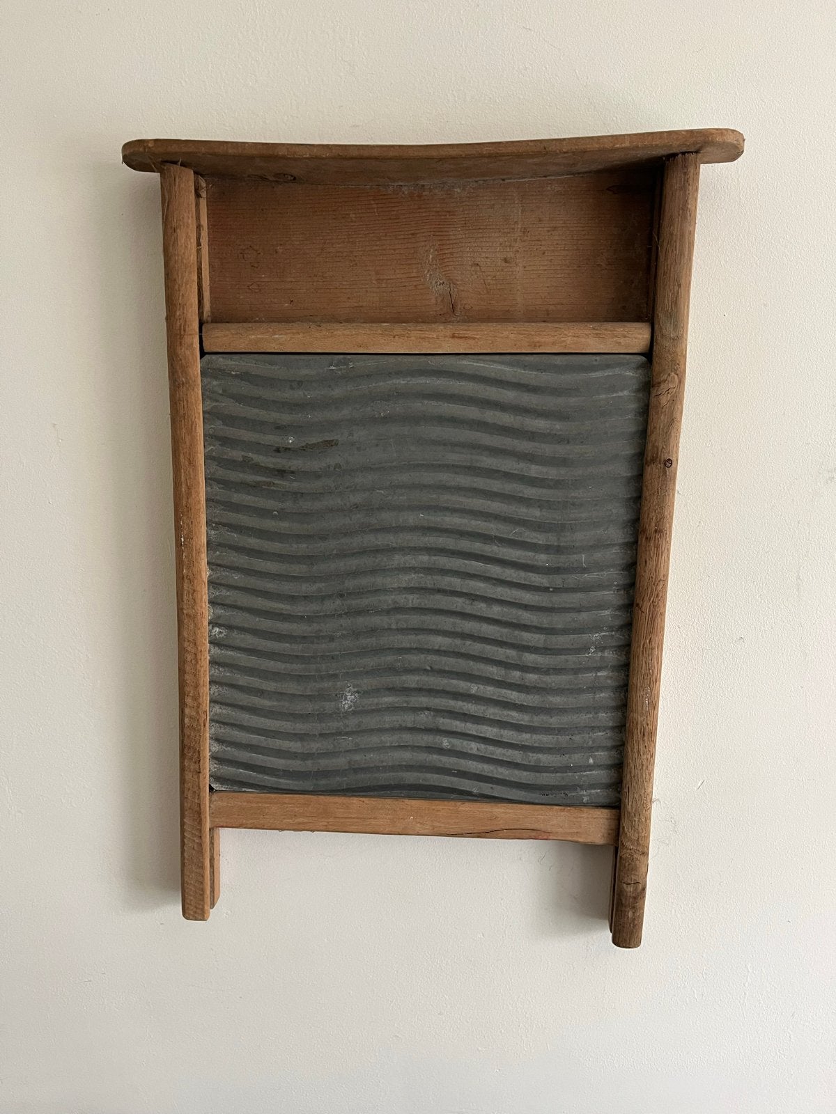 Antiek Houten Wasbord met Zinken Plaat, Ophalen