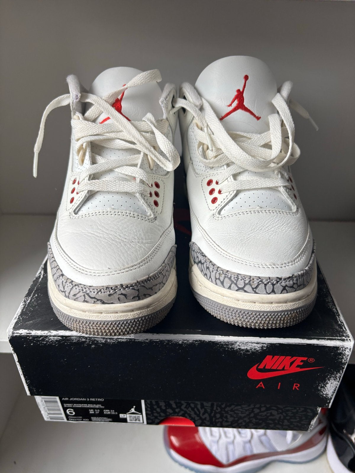 Nike Air Jordan 3 Retro Summit White Fire Red-Black, Ophalen of Verzenden, Zo goed als nieuw, Wit