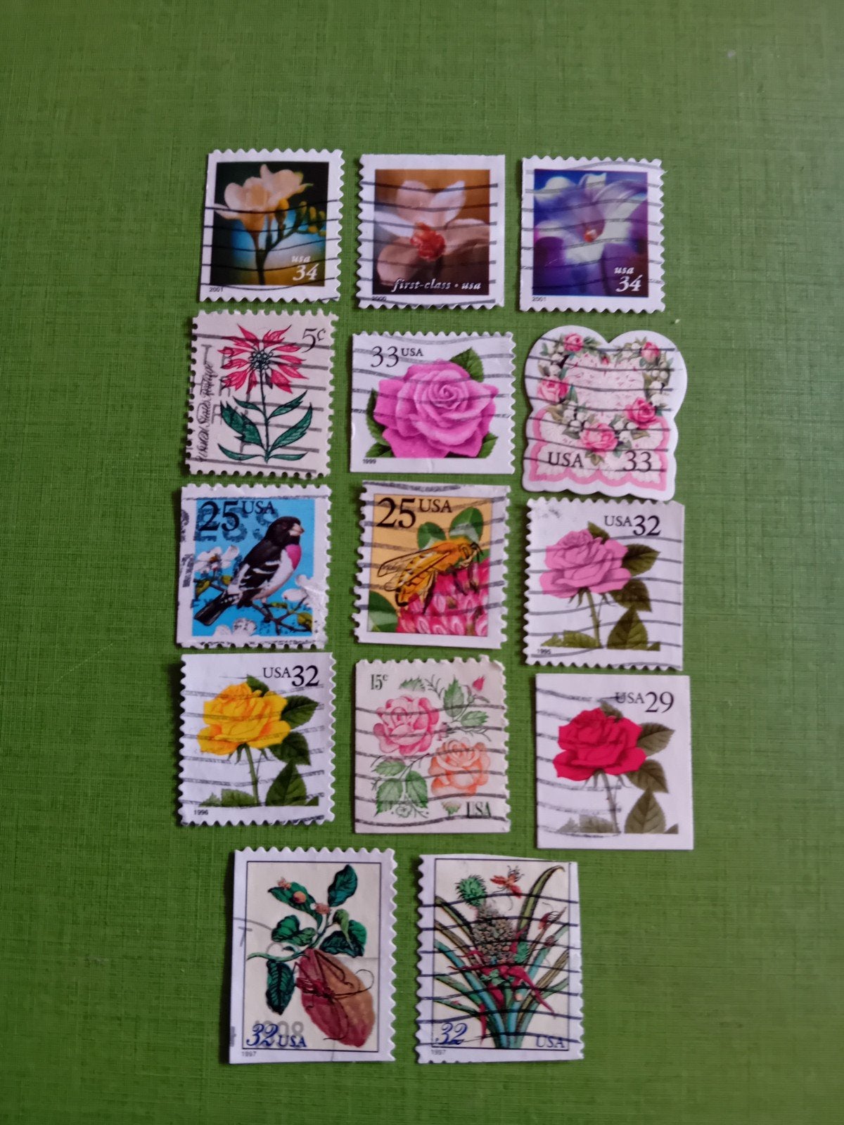 Verzameling Amerikaanse postzegels met bloemen en vogels, Ophalen of Verzenden, Gestempeld
