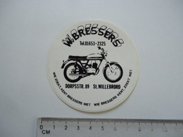sticker oud Brommer oldtimer BRESSERS St Willebrord retro, Verzenden, Zo goed als nieuw, Bedrijf of Vereniging