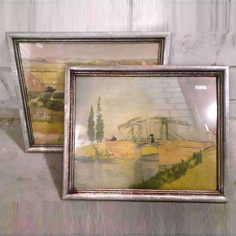 2x Vincent VAN GOGH oude ingelijste schilderij kleurprent s3, Antiek en Kunst, Ophalen of Verzenden