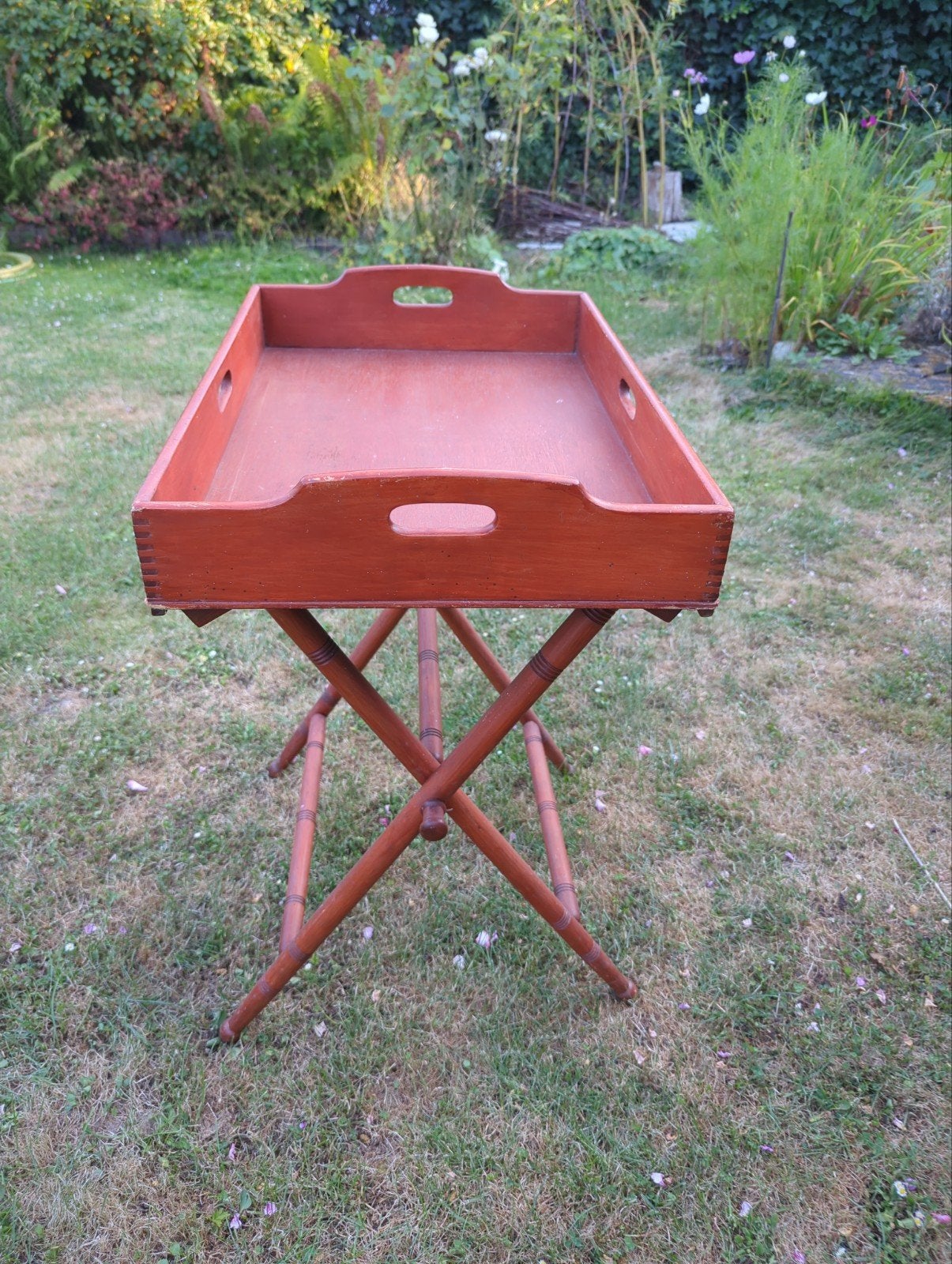 Vintage houten inklapbare theetafel, Huis en Inrichting, Woonaccessoires | Dienbladen, Ophalen, Gebruikt, Rechthoekig, Hout