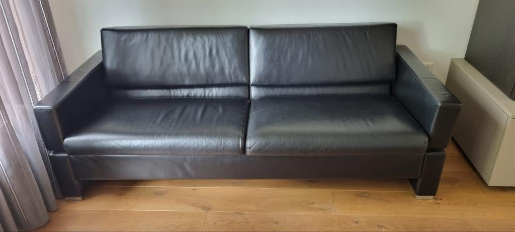 Zwarte leren 3-zits bank van Brühl, Huis en Inrichting, Ophalen, Gebruikt, 200 tot 250 cm, Leer