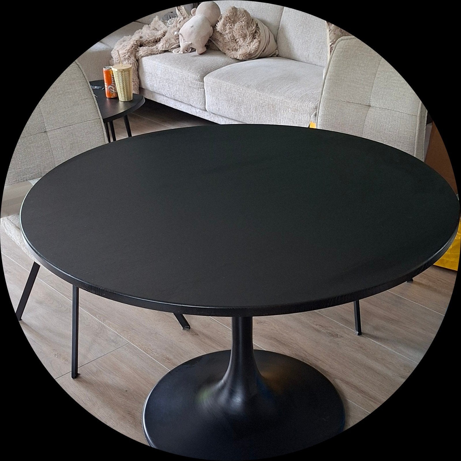 eettafel rond zwart 110 cm, Huis en Inrichting, Ophalen, Rond, Vier personen, 100 tot 150 cm