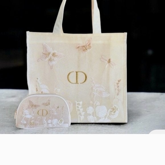 CHRISTIAN DIOR Butterfly Cream Tote Bag en Pouch, Ophalen of Verzenden, Nieuw, Beige, Shopper