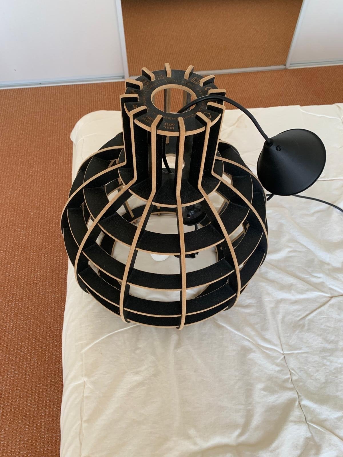 Moderne Zwarte Houten Hanglamp - Uniek Design, Ophalen, Minder dan 50 cm, 75 cm of meer, Zo goed als nieuw