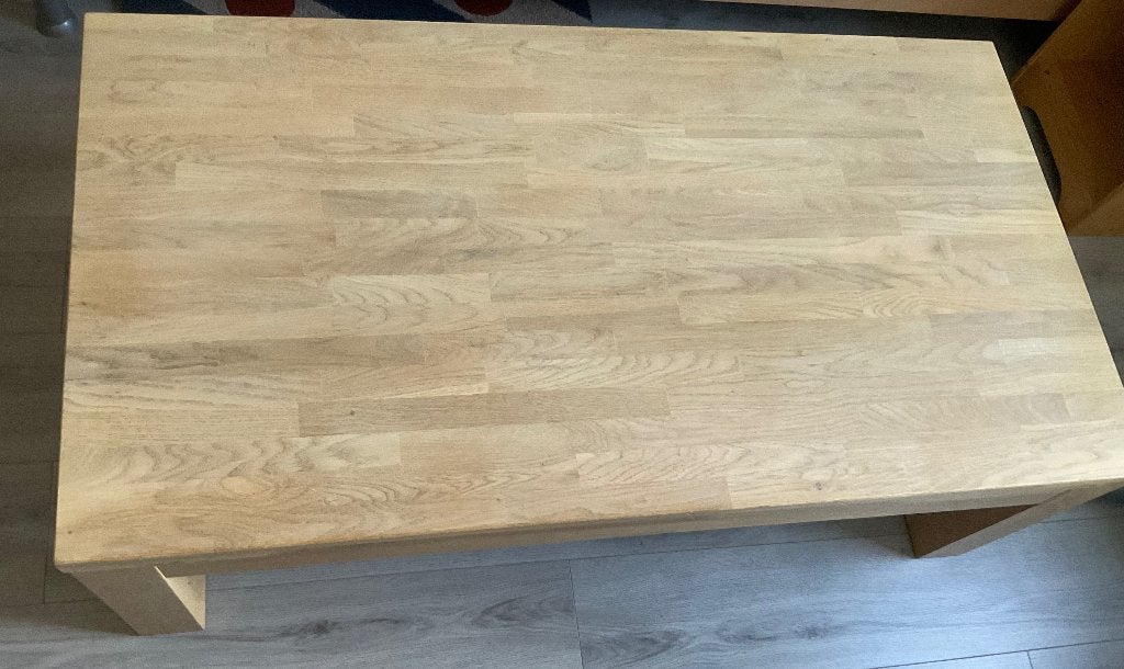 Blank eiken Salontafel, Ophalen, Gebruikt, 100 tot 150 cm, Eikenhout
