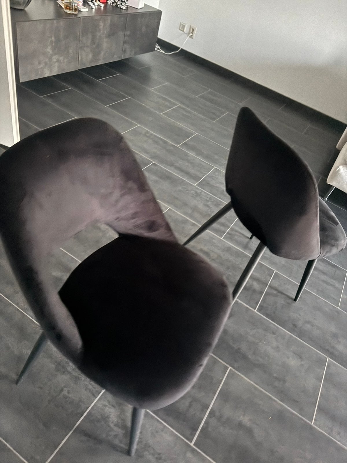 Eettafel stoelen zwart suede 6x, Huis en Inrichting, Ophalen of Verzenden, Zo goed als nieuw, Zwart, Vijf, Zes of meer stoelen