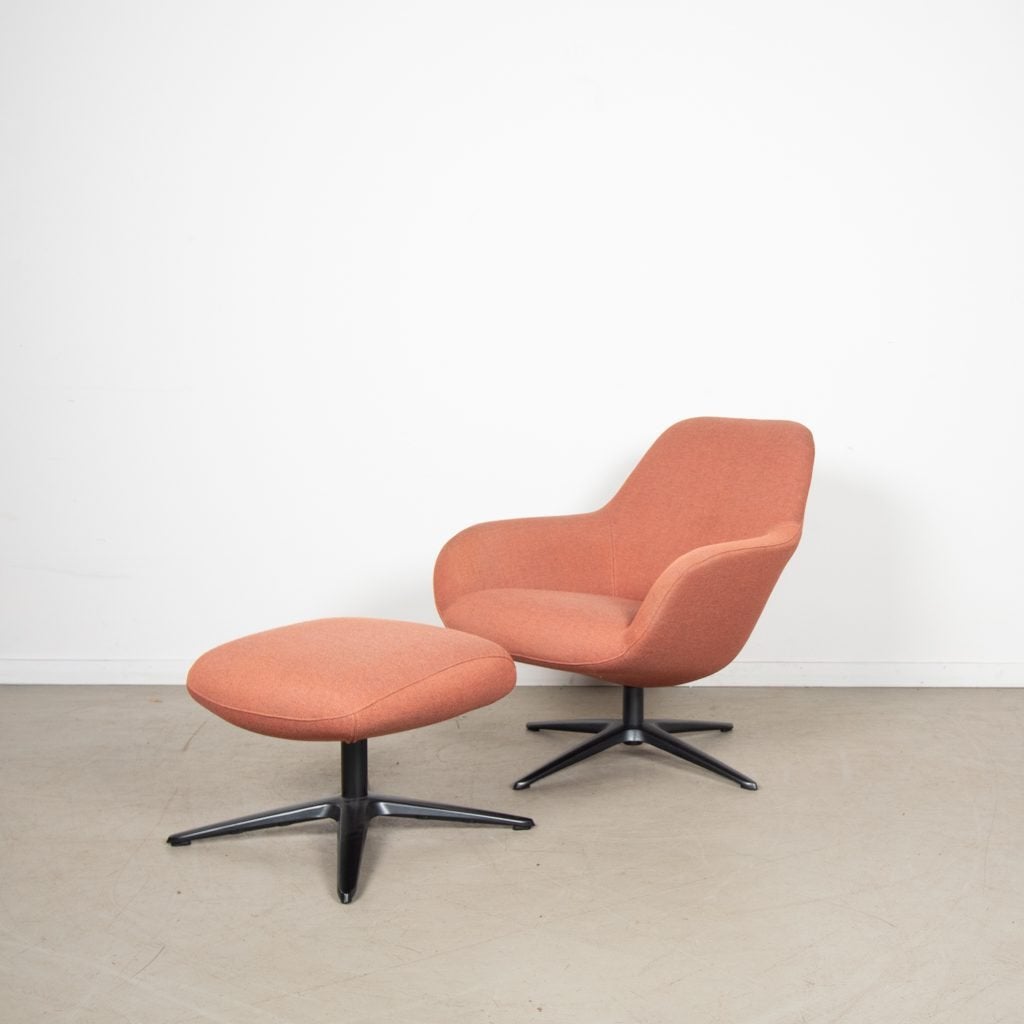 Pode Spot Fauteuil Oranje Stof + Hocker, Niet ingevuld, Niet ingevuld, Zo goed als nieuw, 75 tot 100 cm