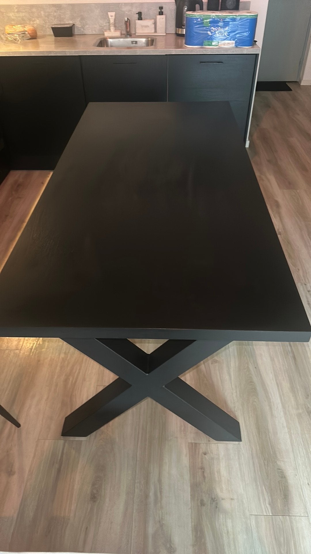 Eetkamertafel zwart stalen x poten 170x80, Huis en Inrichting, Ophalen, 200 cm of meer, 50 tot 100 cm, Zo goed als nieuw