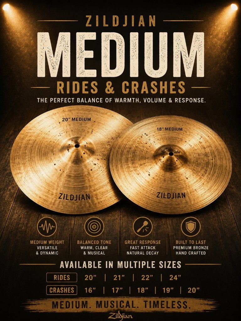 Zildjian MEDIUM Ride & Crash pre-owned/vintage 14"-22", Muziek en Instrumenten, Gebruikt, USA, Drums of Percussie, Ophalen of Verzenden