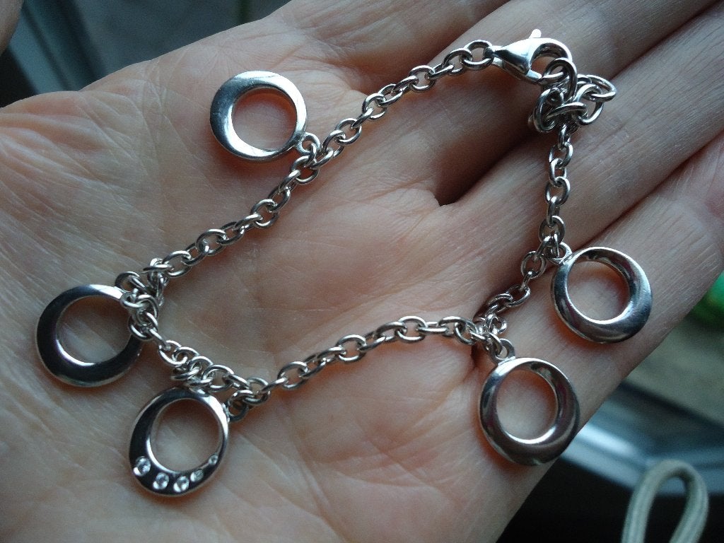 mooie echt zilveren armband met massieve ronde hangertjes, Ophalen of Verzenden, Zo goed als nieuw, Zilver, Zilver