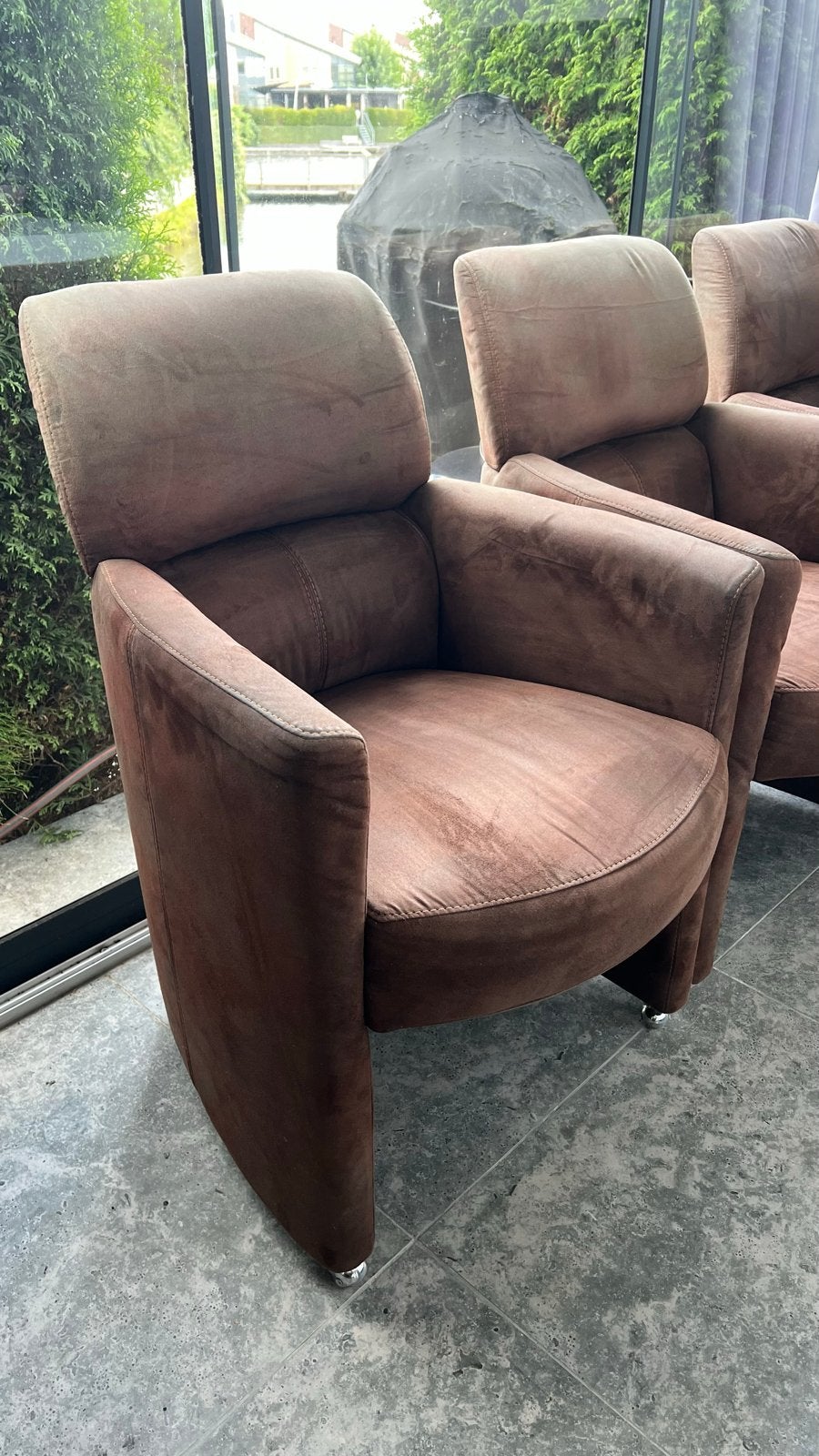 Comfortabele bruine fauteuils (set van 6), Ophalen, Gebruikt, Stof, 75 tot 100 cm