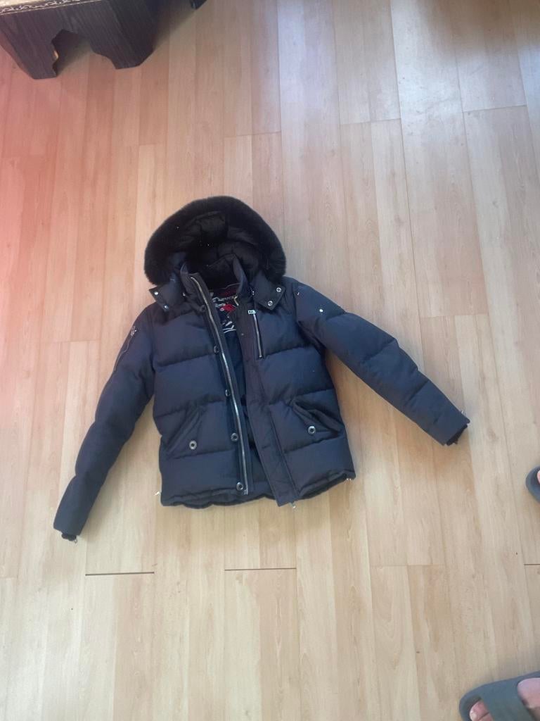 Donkerblauwe Moose Knuckles jas - Warm en origineel, Ophalen, Gedragen, Maat 46 (S) of kleiner, Blauw