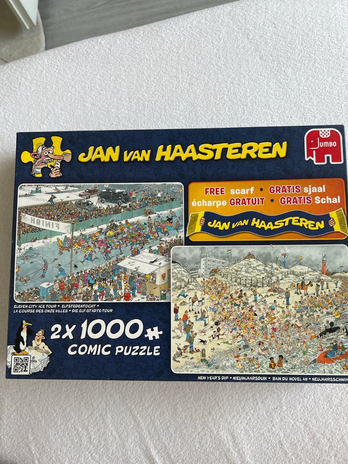 Jan van Haasteren 2x1000 stukjes - Elfstedentocht & Nieuwjaa, Ophalen of Verzenden, 500 t/m 1500 stukjes, Zo goed als nieuw, Legpuzzel