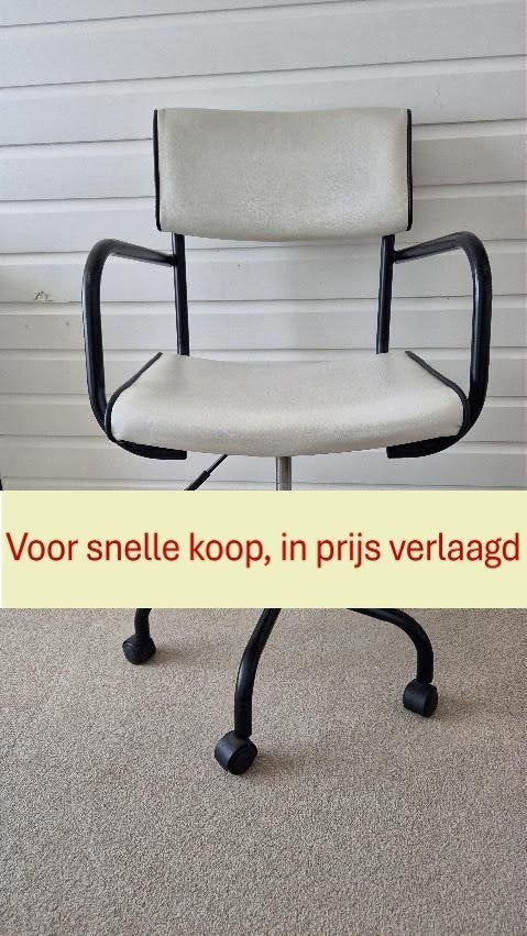 Jan des Bouvrie - Mooie witte Dutch Design leren draaistoel, Ophalen, Gebruikt, Wit, Eén