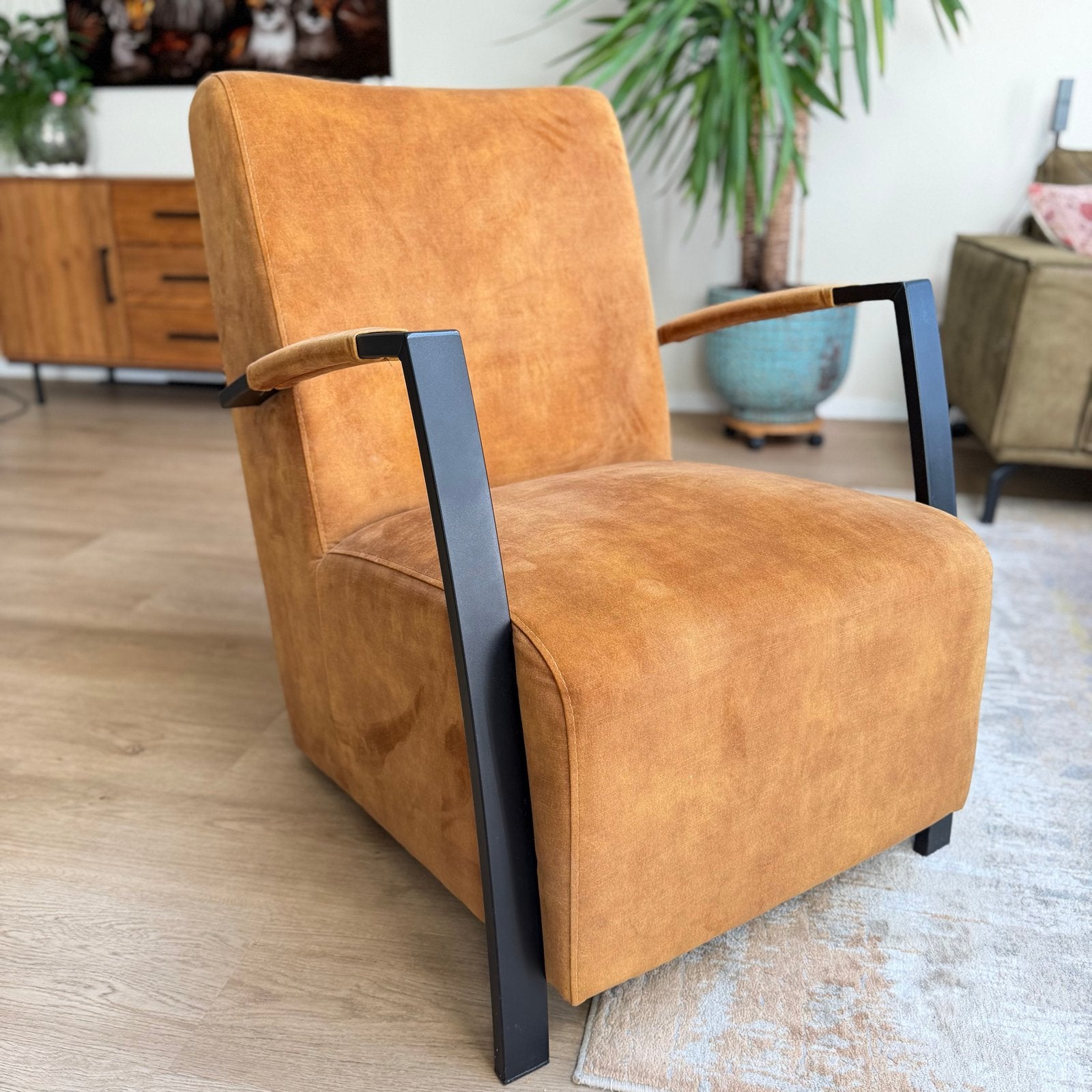 Prachtige Oker Gele Design Fauteuil, Huis en Inrichting, 75 tot 100 cm, Ophalen of Verzenden, Zo goed als nieuw, Stof