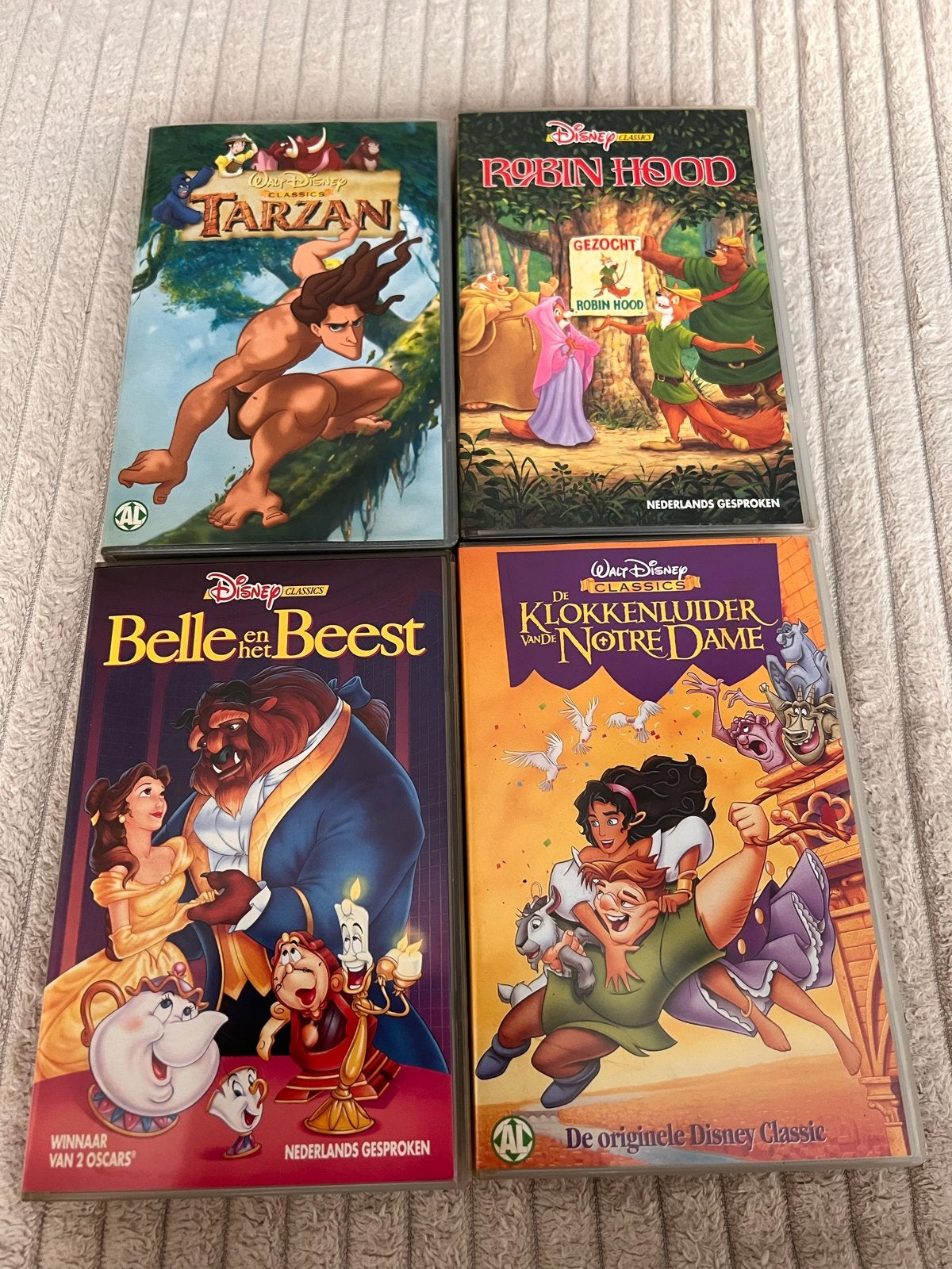 Disney VHS Collectie: Tarzan, Belle en het Beest, Robin Hood, Gebruikt, Alle leeftijden, Kinderfilm, VHS