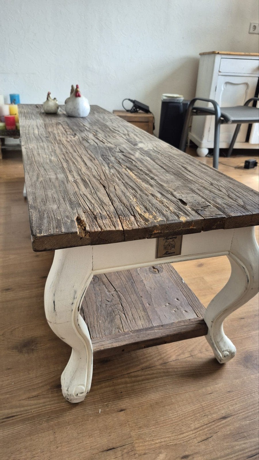 Riviera Maison salontafel van oud hout, Huis en Inrichting, Tafels | Salontafels, Ophalen, Minder dan 50 cm, Gebruikt, 150 tot 200 cm